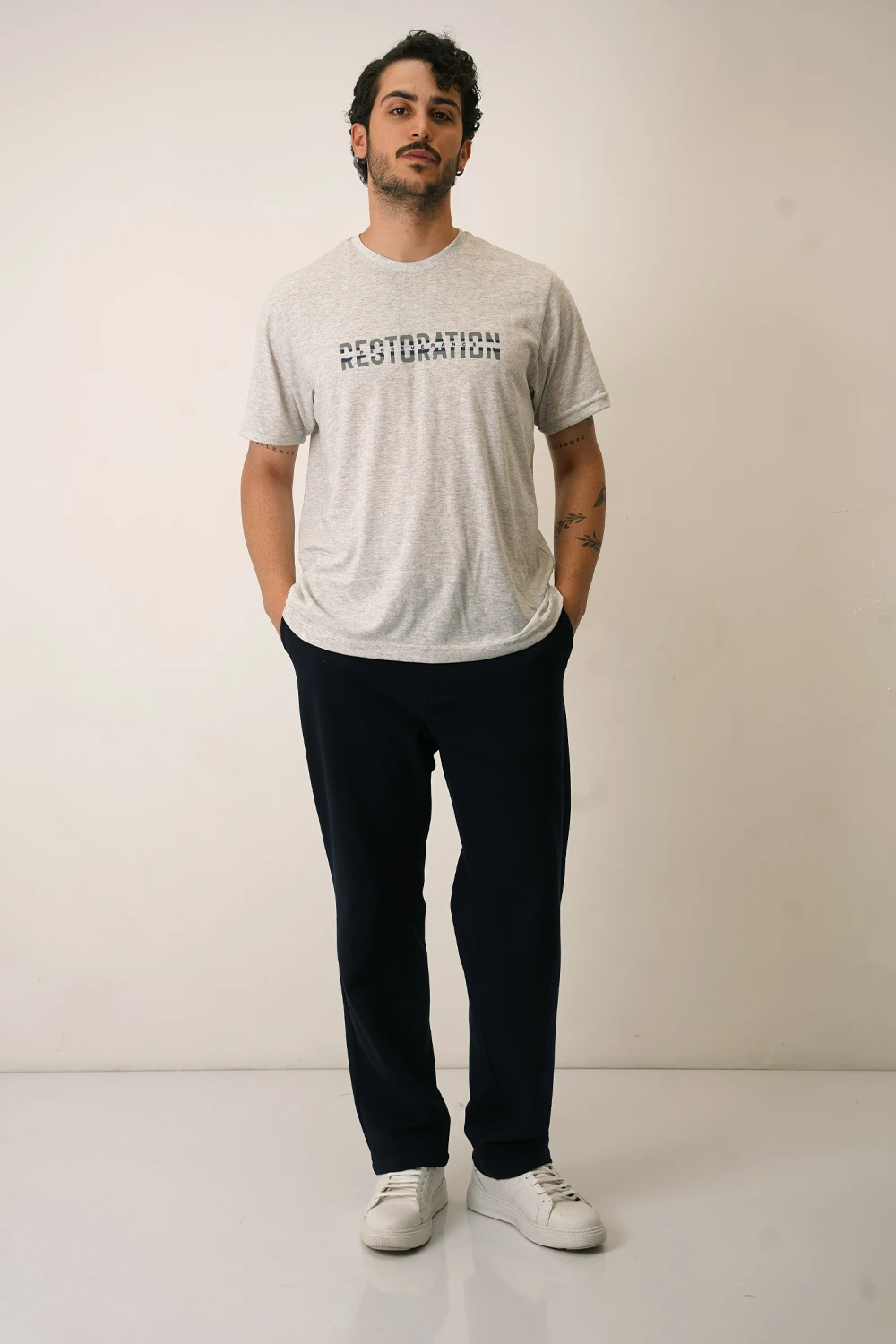 تیشرت یقه کشبافت چاپی restoration مردانه