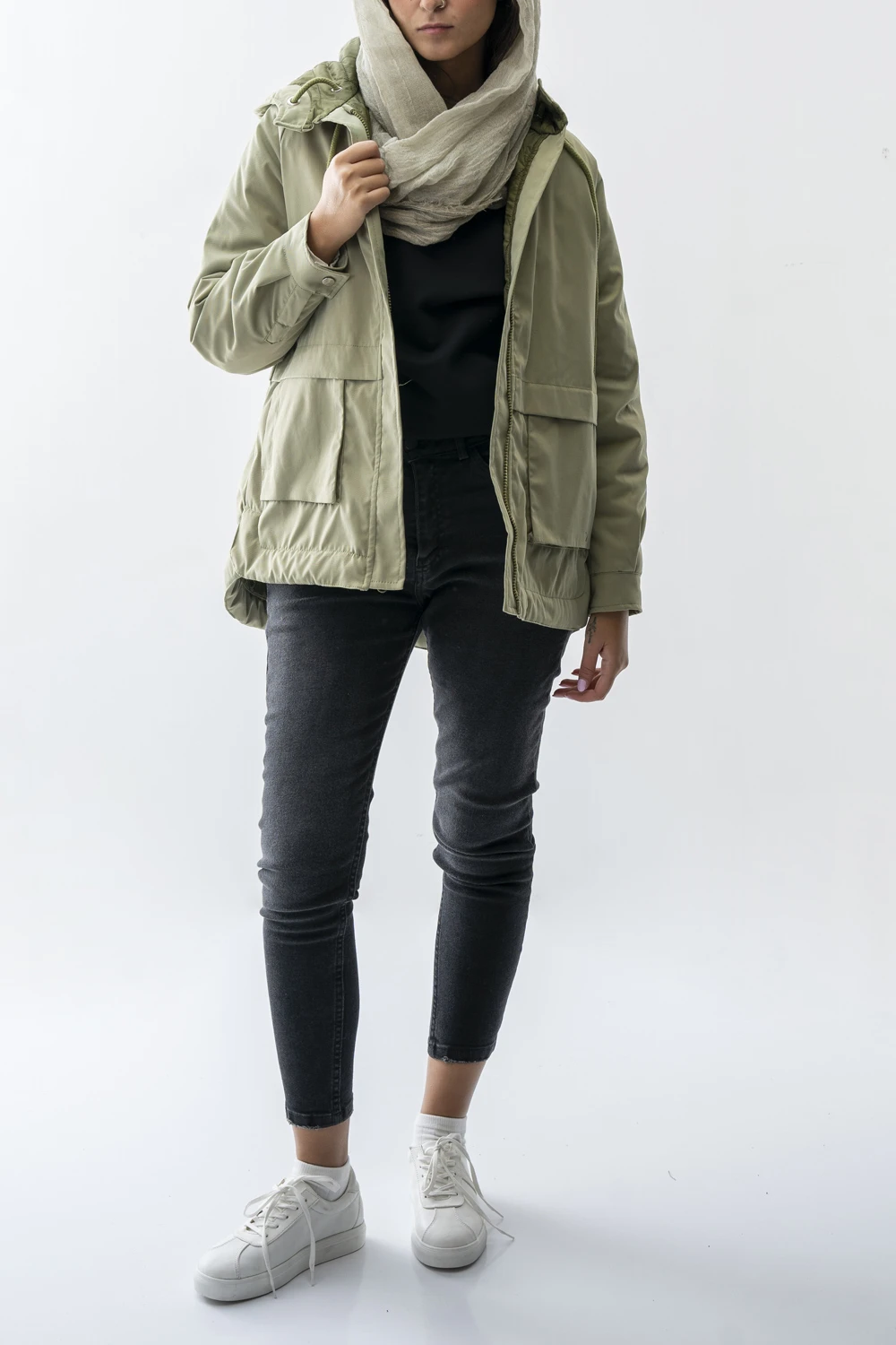 بارانی کلاه دار آستین رگلان زنانه