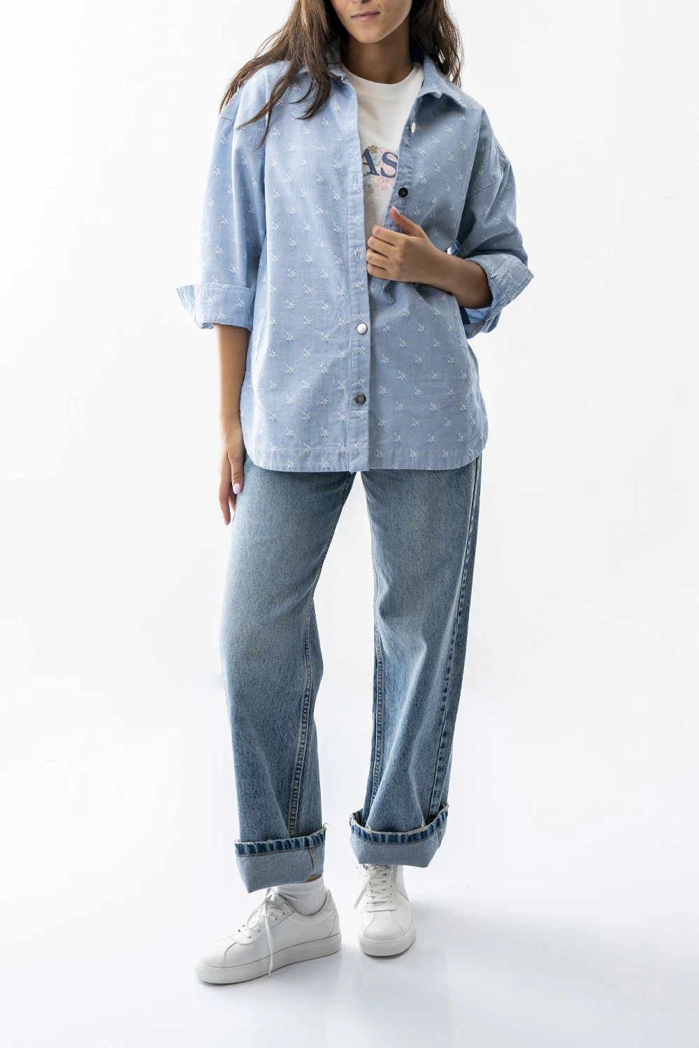 شومیز کتان گلدوزی آزاد زنانه