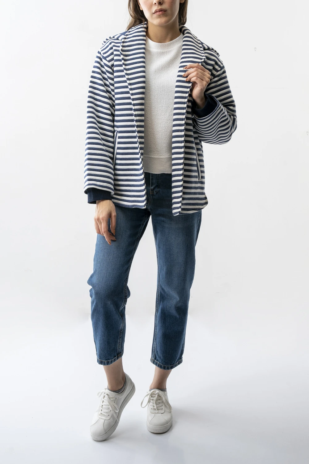 کت راه راه کلاه دار زنانه